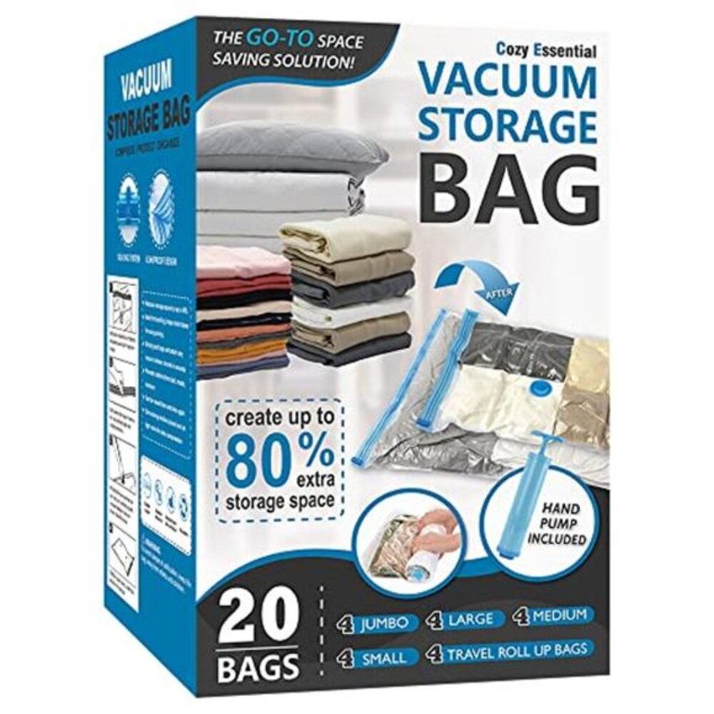 20 Pack Vacuum Storage Bags Jumbo Large Travel Compression w/ Pump